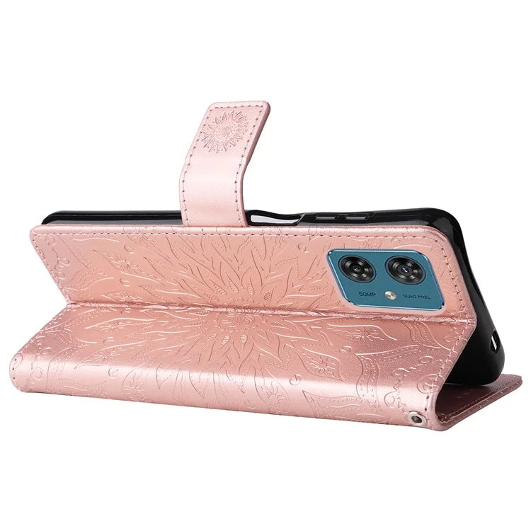 KT Imprinting Flower Series-1 For Motorola Moto G54 5G Leather Case Wallet Stand Phone Cover