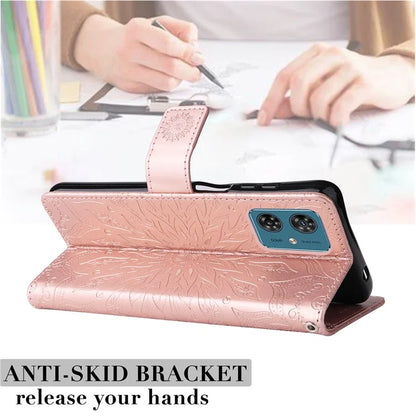 KT Imprinting Flower Series-1 For Motorola Moto G54 5G Leather Case Wallet Stand Phone Cover