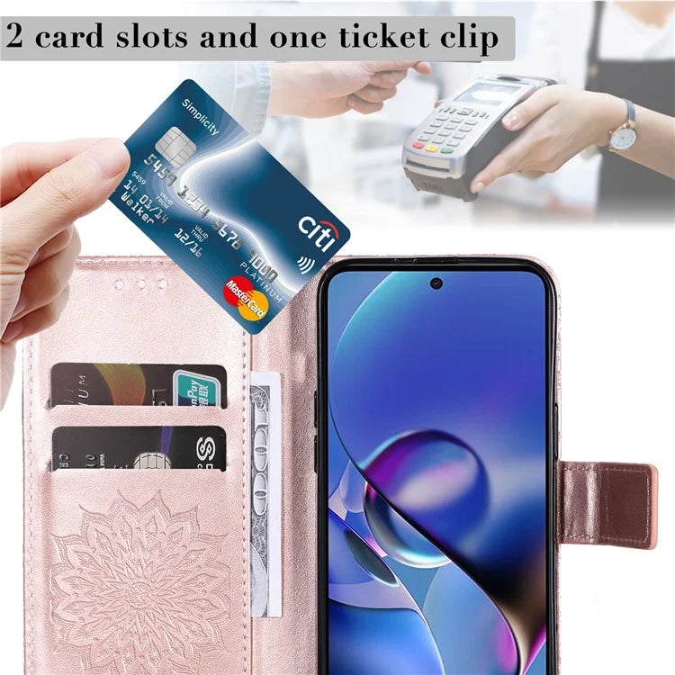 KT Imprinting Flower Series-1 For Motorola Moto G54 5G Leather Case Wallet Stand Phone Cover