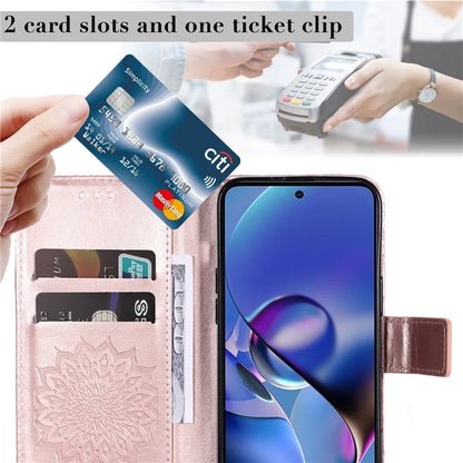 KT Imprinting Flower Series-1 For Motorola Moto G54 5G Leather Case Wallet Stand Phone Cover