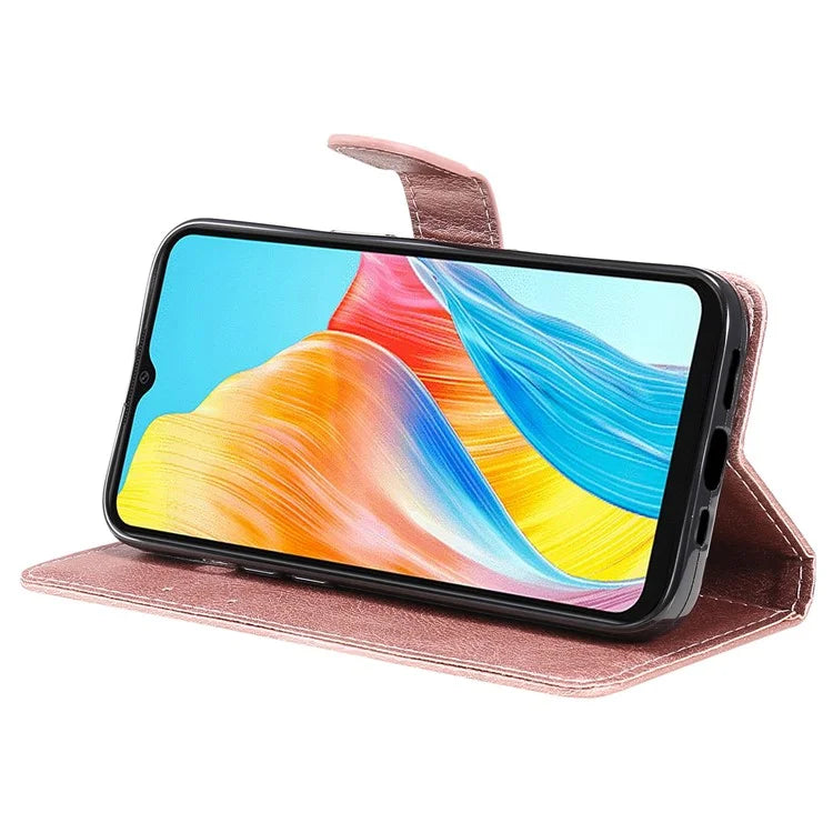 KT Leather Series-2 For Oppo A38 4G Case Wallet PU Leather Shell Solid Color Stand Cell Phone Cover