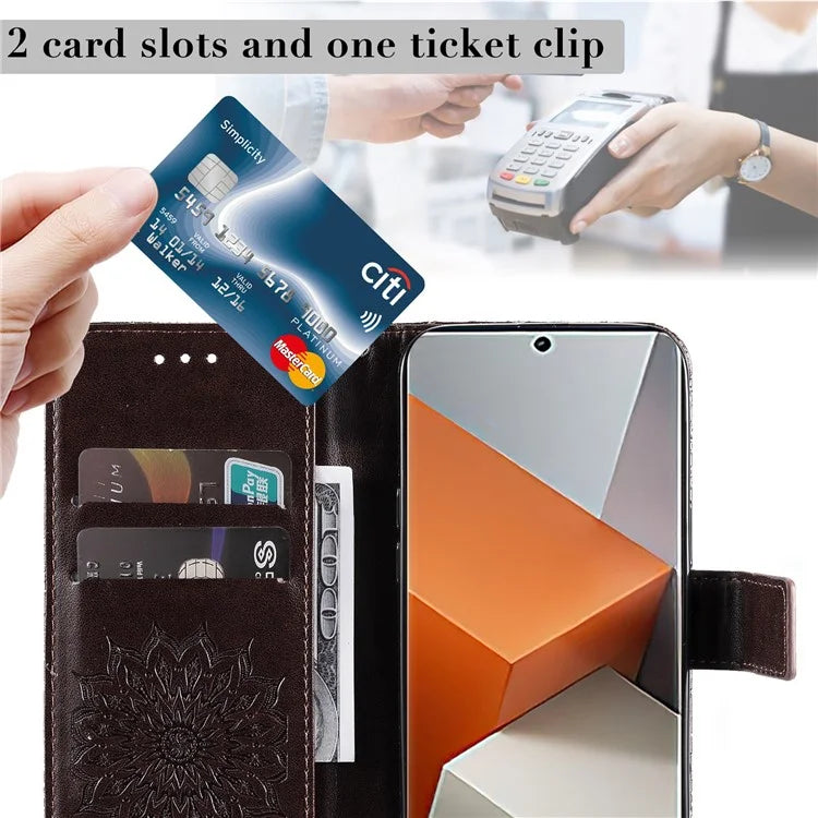 KT Imprinting Flower Series-1 For Xiaomi Redmi Note 13 Pro+ 5G Case Slim-Fit Wallet Stand Leather Phone Cover