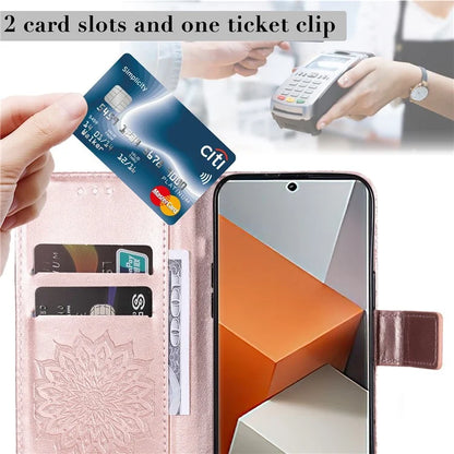 KT Imprinting Flower Series-1 For Xiaomi Redmi Note 13 Pro+ 5G Case Slim-Fit Wallet Stand Leather Phone Cover