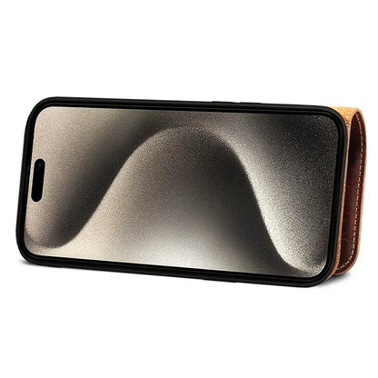 For iPhone 15 Pro Max Case Anti-scratch Waxy Genuine Cow Leather Phone Wallet Cover