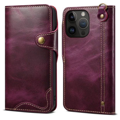 For iPhone 15 Pro Max Case Anti-scratch Waxy Genuine Cow Leather Phone Wallet Cover