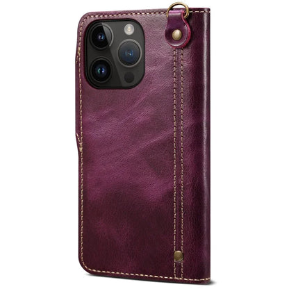 For iPhone 15 Pro Max Case Anti-scratch Waxy Genuine Cow Leather Phone Wallet Cover