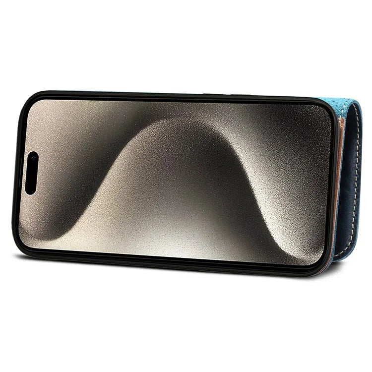 For iPhone 15 Pro Max Case Anti-scratch Waxy Genuine Cow Leather Phone Wallet Cover