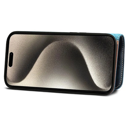 For iPhone 15 Pro Max Case Anti-scratch Waxy Genuine Cow Leather Phone Wallet Cover