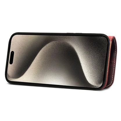 For iPhone 15 Pro Case Waxy Genuine Cow Leather Phone Wallet Shockproof Cover
