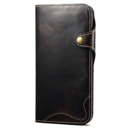 For iPhone 15 Pro Case Waxy Genuine Cow Leather Phone Wallet Shockproof Cover