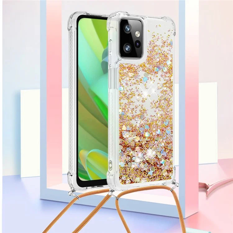 YB Quicksand Series-4 for Motorola Moto G Power 5G Case TPU Glitter Liquid Phone Cover with Lanyard