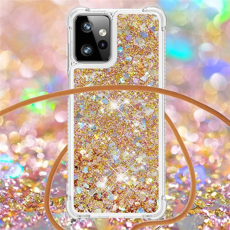 YB Quicksand Series-4 for Motorola Moto G Power 5G Case TPU Glitter Liquid Phone Cover with Lanyard