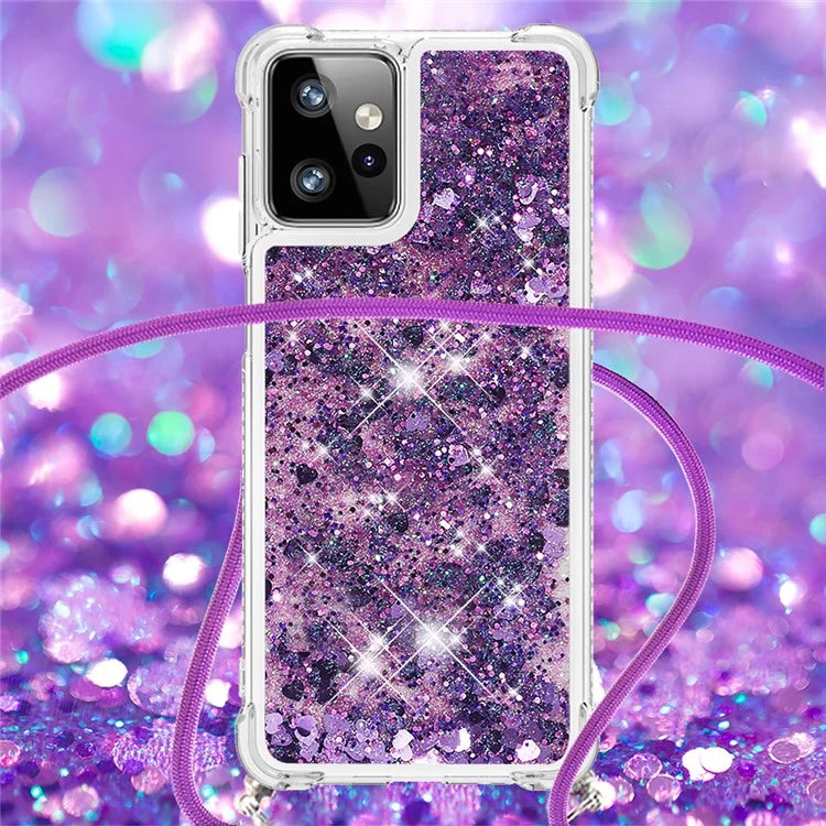 YB Quicksand Series-4 for Motorola Moto G Power 5G Case TPU Glitter Liquid Phone Cover with Lanyard