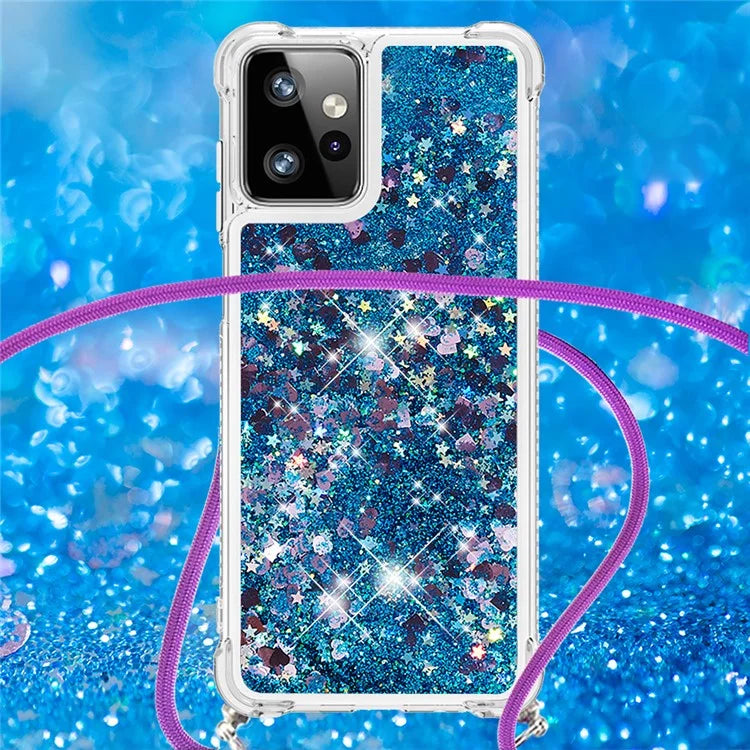 YB Quicksand Series-4 for Motorola Moto G Power 5G Case TPU Glitter Liquid Phone Cover with Lanyard