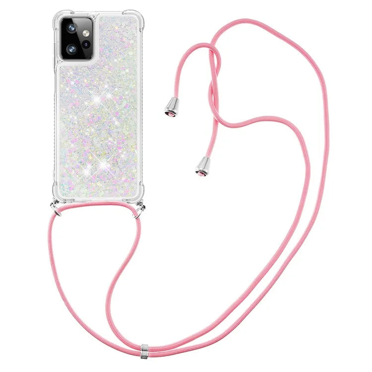 YB Quicksand Series-4 for Motorola Moto G Power 5G Case TPU Glitter Liquid Phone Cover with Lanyard