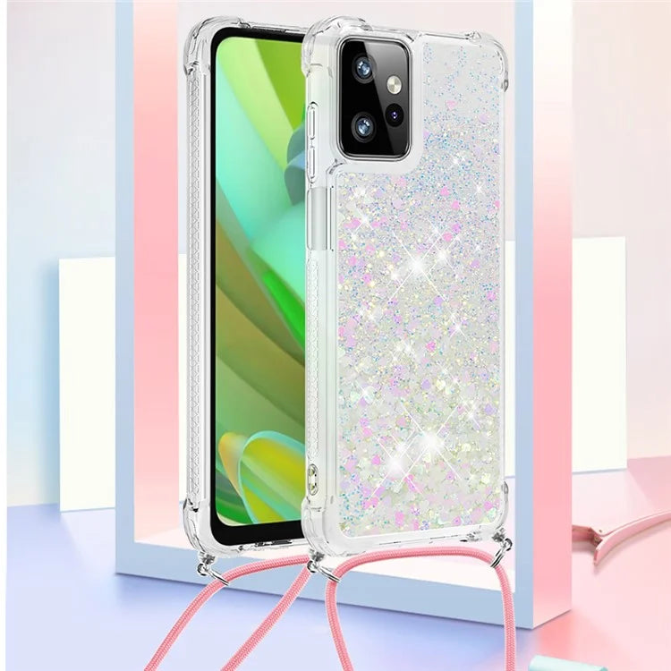 YB Quicksand Series-4 for Motorola Moto G Power 5G Case TPU Glitter Liquid Phone Cover with Lanyard