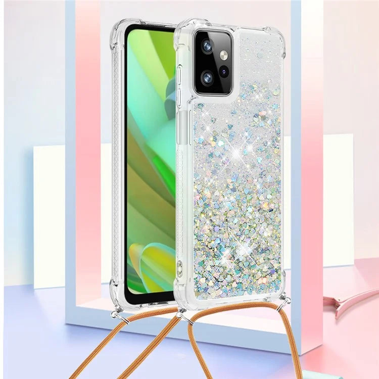 YB Quicksand Series-4 for Motorola Moto G Power 5G Case TPU Glitter Liquid Phone Cover with Lanyard