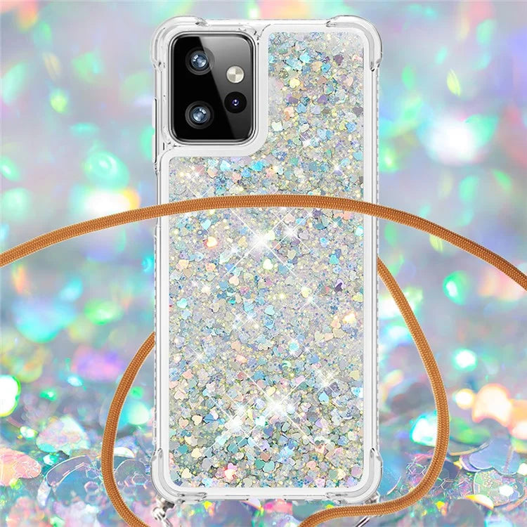 YB Quicksand Series-4 for Motorola Moto G Power 5G Case TPU Glitter Liquid Phone Cover with Lanyard