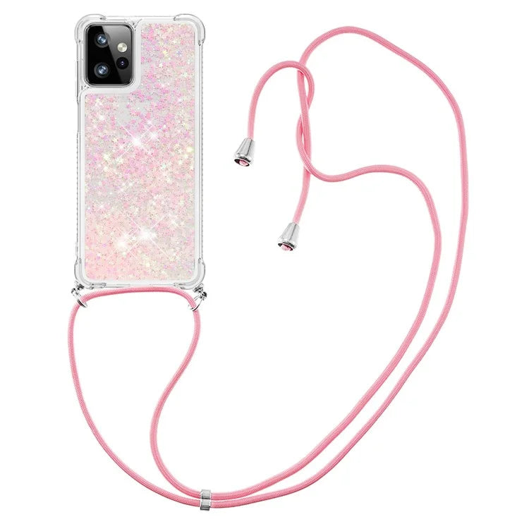 YB Quicksand Series-4 for Motorola Moto G Power 5G Case TPU Glitter Liquid Phone Cover with Lanyard