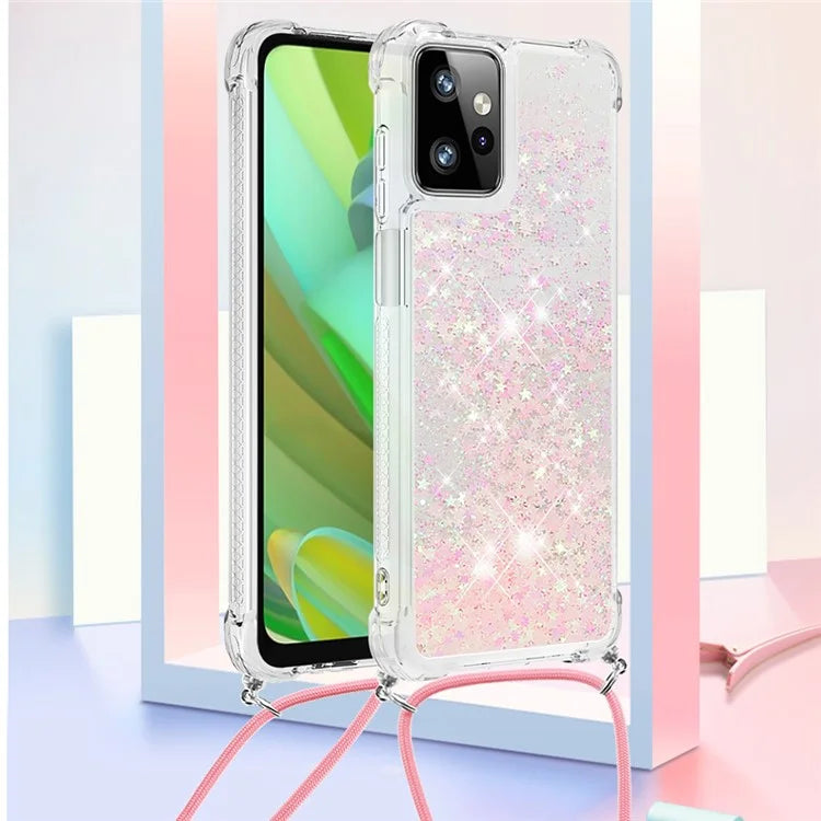 YB Quicksand Series-4 for Motorola Moto G Power 5G Case TPU Glitter Liquid Phone Cover with Lanyard