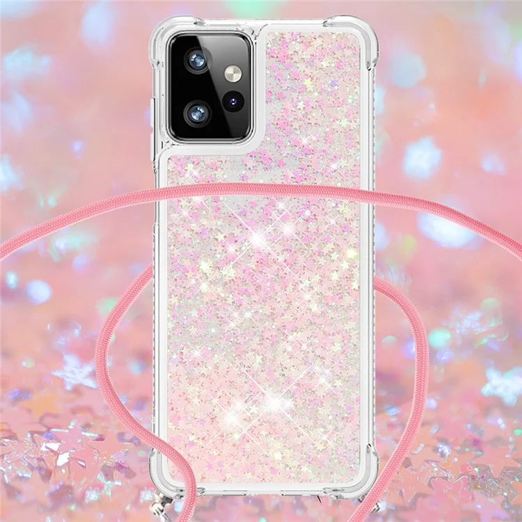 YB Quicksand Series-4 for Motorola Moto G Power 5G Case TPU Glitter Liquid Phone Cover with Lanyard