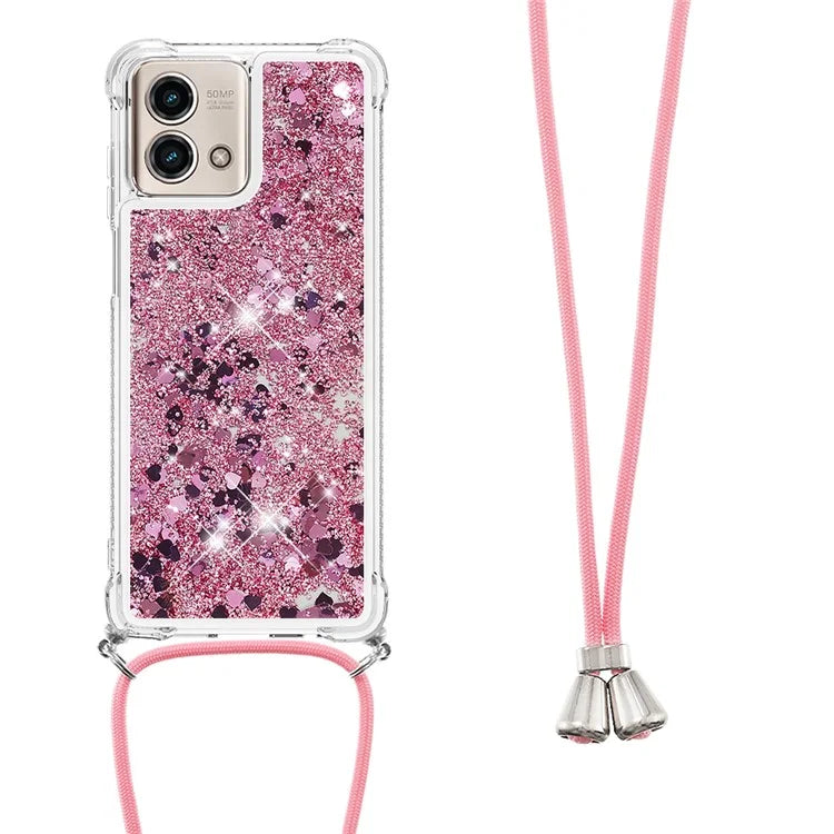 YB Quicksand Series-4 for Motorola Moto G Stylus 5G (2023) Case Moving Liquid TPU Glitter Cover with Lanyard