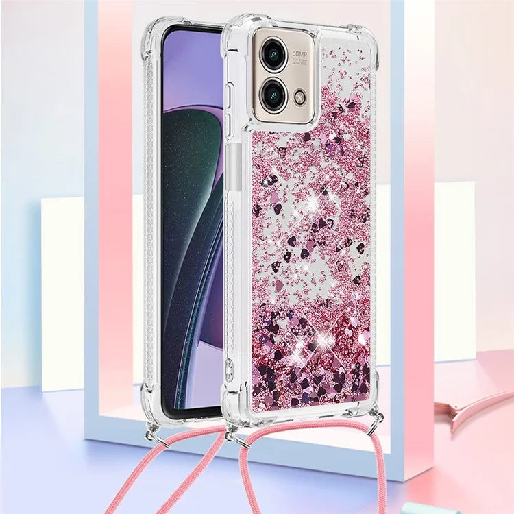 YB Quicksand Series-4 for Motorola Moto G Stylus 5G (2023) Case Moving Liquid TPU Glitter Cover with Lanyard