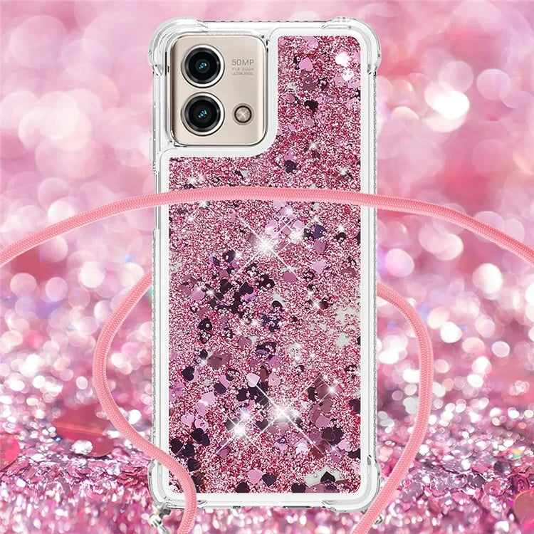 YB Quicksand Series-4 for Motorola Moto G Stylus 5G (2023) Case Moving Liquid TPU Glitter Cover with Lanyard