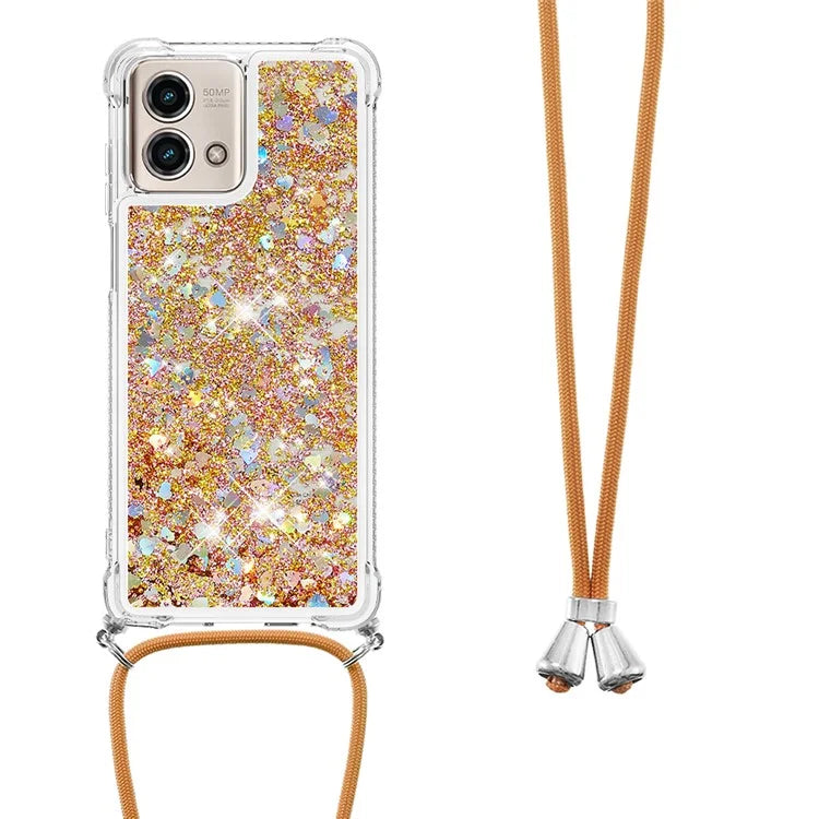 YB Quicksand Series-4 for Motorola Moto G Stylus 5G (2023) Case Moving Liquid TPU Glitter Cover with Lanyard