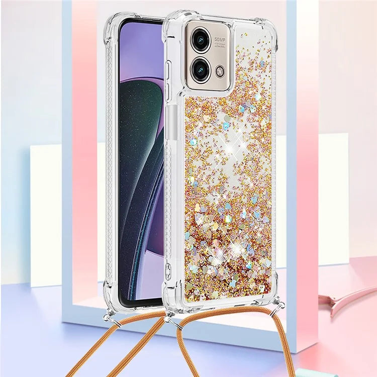YB Quicksand Series-4 for Motorola Moto G Stylus 5G (2023) Case Moving Liquid TPU Glitter Cover with Lanyard