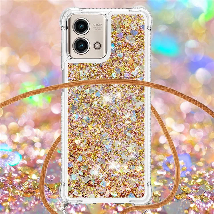 YB Quicksand Series-4 for Motorola Moto G Stylus 5G (2023) Case Moving Liquid TPU Glitter Cover with Lanyard