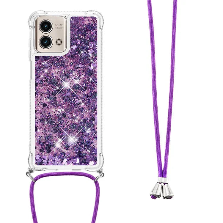 YB Quicksand Series-4 for Motorola Moto G Stylus 5G (2023) Case Moving Liquid TPU Glitter Cover with Lanyard