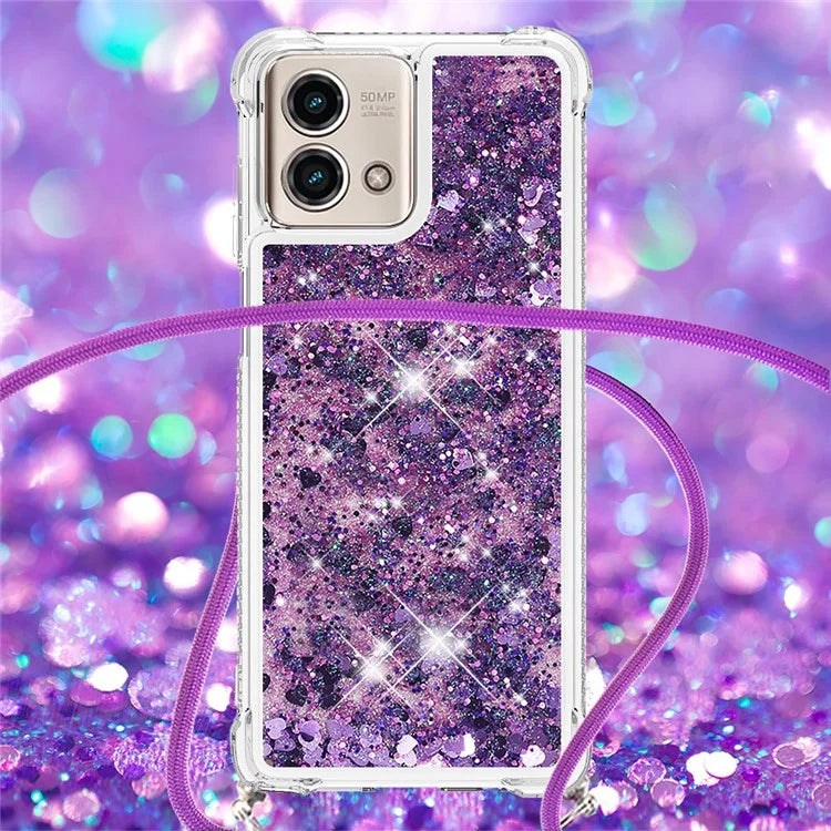 YB Quicksand Series-4 for Motorola Moto G Stylus 5G (2023) Case Moving Liquid TPU Glitter Cover with Lanyard