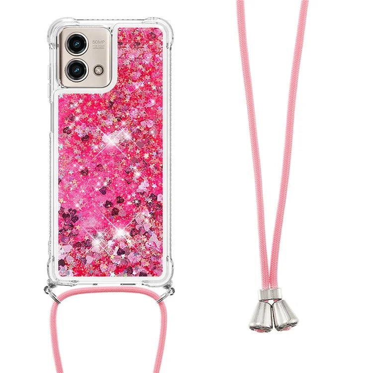 YB Quicksand Series-4 for Motorola Moto G Stylus 5G (2023) Case Moving Liquid TPU Glitter Cover with Lanyard