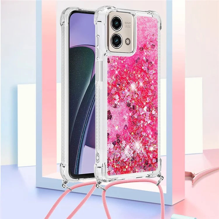 YB Quicksand Series-4 for Motorola Moto G Stylus 5G (2023) Case Moving Liquid TPU Glitter Cover with Lanyard
