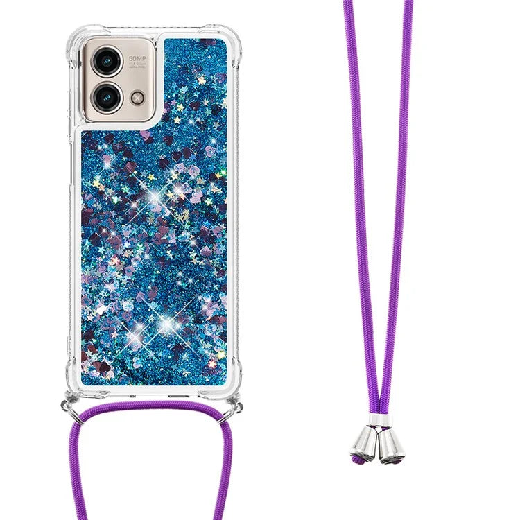 YB Quicksand Series-4 for Motorola Moto G Stylus 5G (2023) Case Moving Liquid TPU Glitter Cover with Lanyard