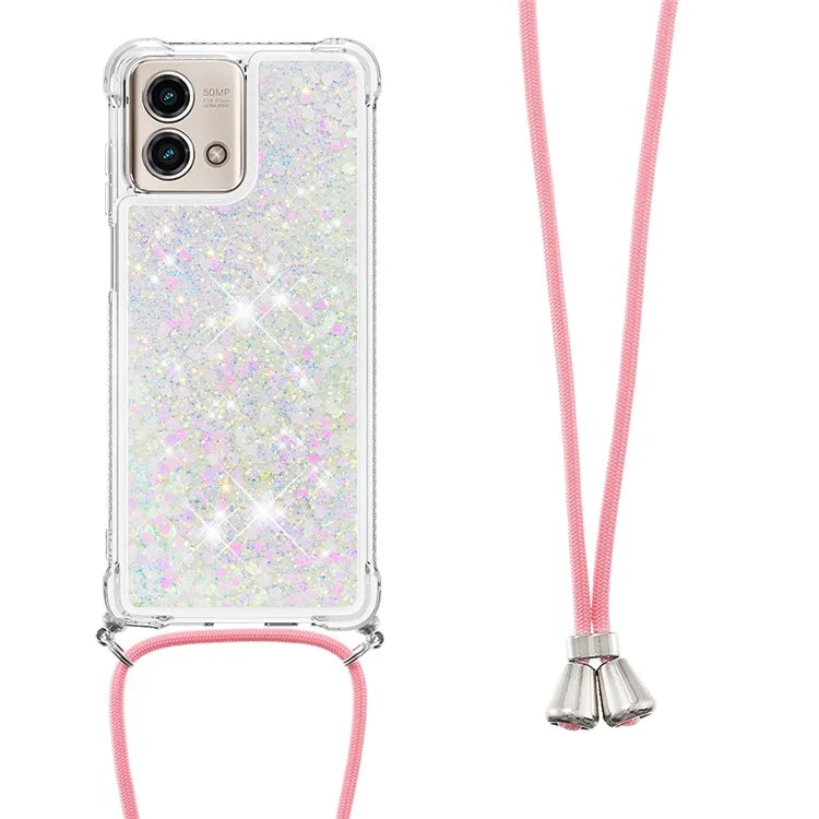 YB Quicksand Series-4 for Motorola Moto G Stylus 5G (2023) Case Moving Liquid TPU Glitter Cover with Lanyard