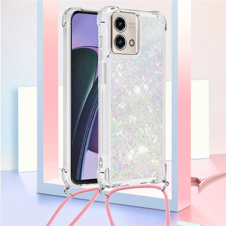 YB Quicksand Series-4 for Motorola Moto G Stylus 5G (2023) Case Moving Liquid TPU Glitter Cover with Lanyard