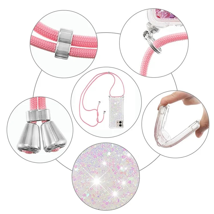 YB Quicksand Series-4 for Motorola Moto G Stylus 5G (2023) Case Moving Liquid TPU Glitter Cover with Lanyard