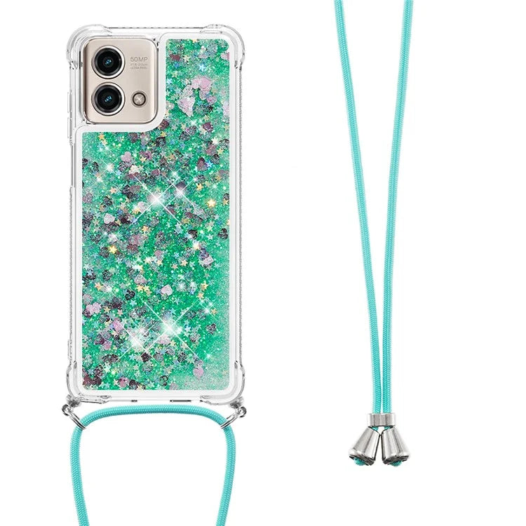 YB Quicksand Series-4 for Motorola Moto G Stylus 5G (2023) Case Moving Liquid TPU Glitter Cover with Lanyard