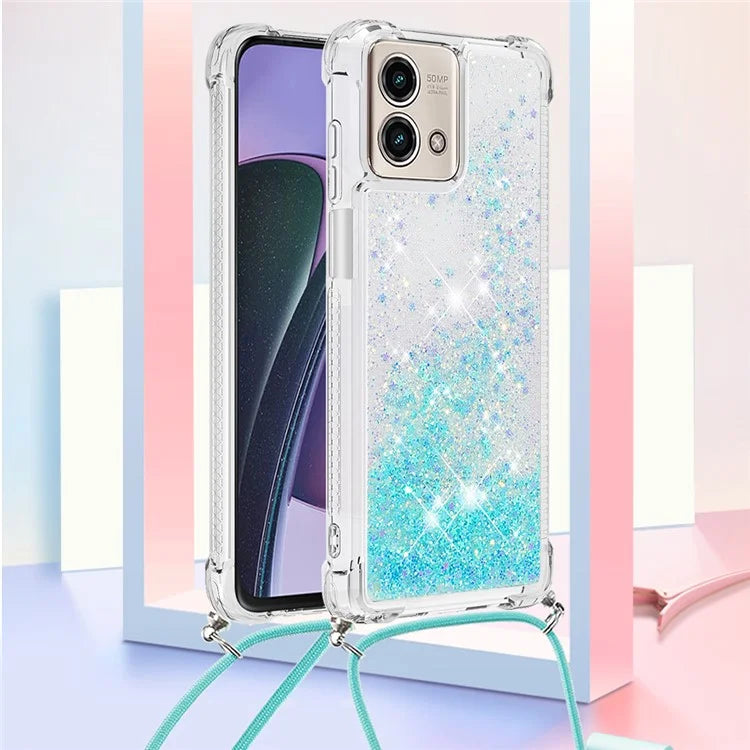 YB Quicksand Series-4 for Motorola Moto G Stylus 5G (2023) Case Moving Liquid TPU Glitter Cover with Lanyard