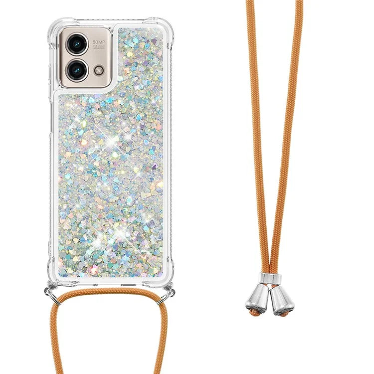 YB Quicksand Series-4 for Motorola Moto G Stylus 5G (2023) Case Moving Liquid TPU Glitter Cover with Lanyard
