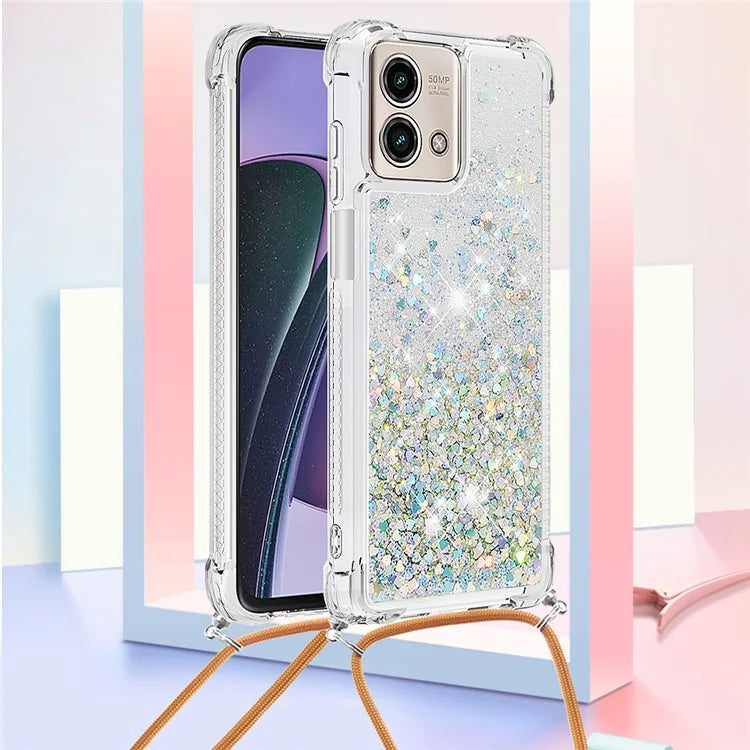 YB Quicksand Series-4 for Motorola Moto G Stylus 5G (2023) Case Moving Liquid TPU Glitter Cover with Lanyard