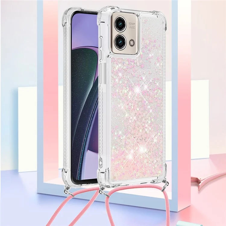 YB Quicksand Series-4 for Motorola Moto G Stylus 5G (2023) Case Moving Liquid TPU Glitter Cover with Lanyard