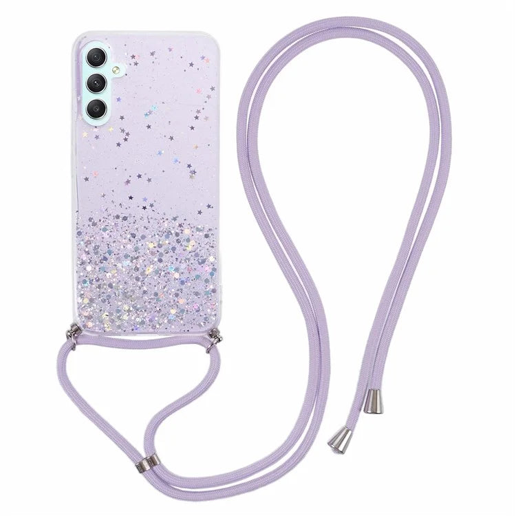 AW Series for Samsung Galaxy A34 5G Case Sparkle Epoxy TPU Back Cover with Lanyard