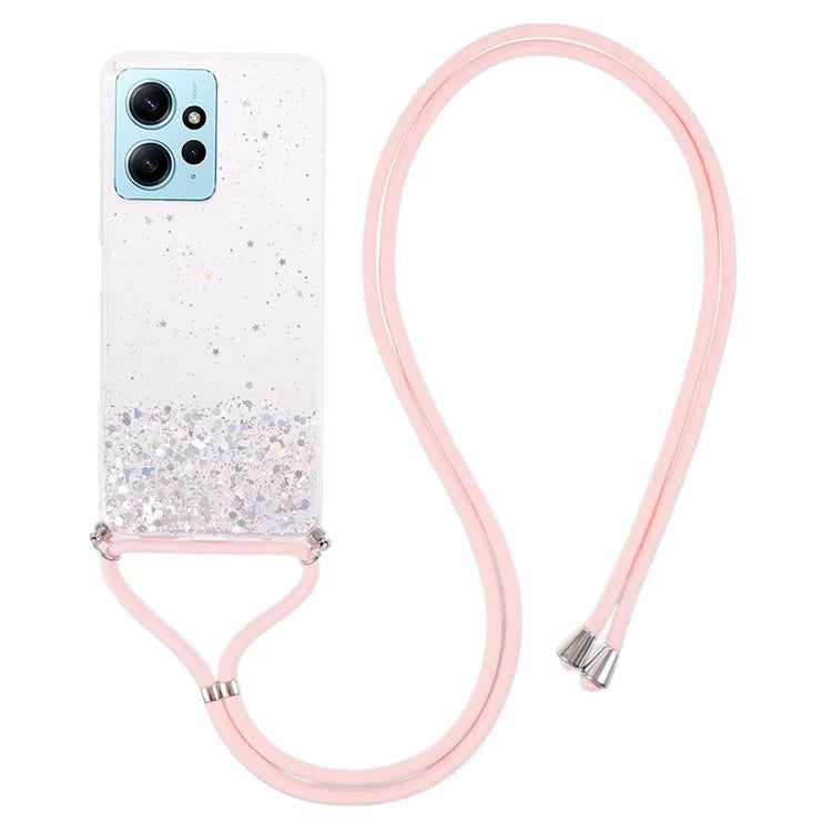 AW Series Protective TPU Case for Xiaomi Redmi Note 12 4G Case Sparkle Epoxy Slim Phone Cover with Lanyard