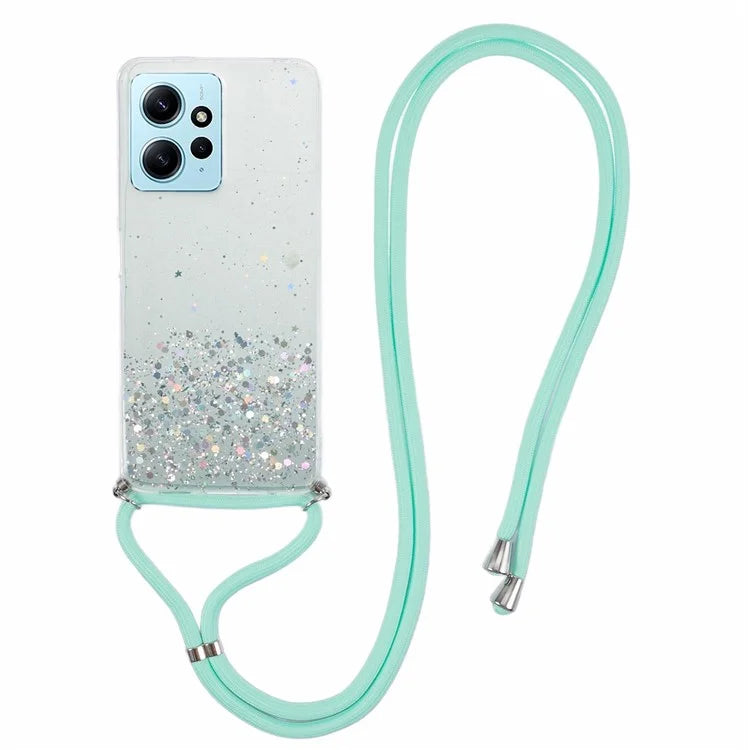 AW Series Protective TPU Case for Xiaomi Redmi Note 12 4G Case Sparkle Epoxy Slim Phone Cover with Lanyard