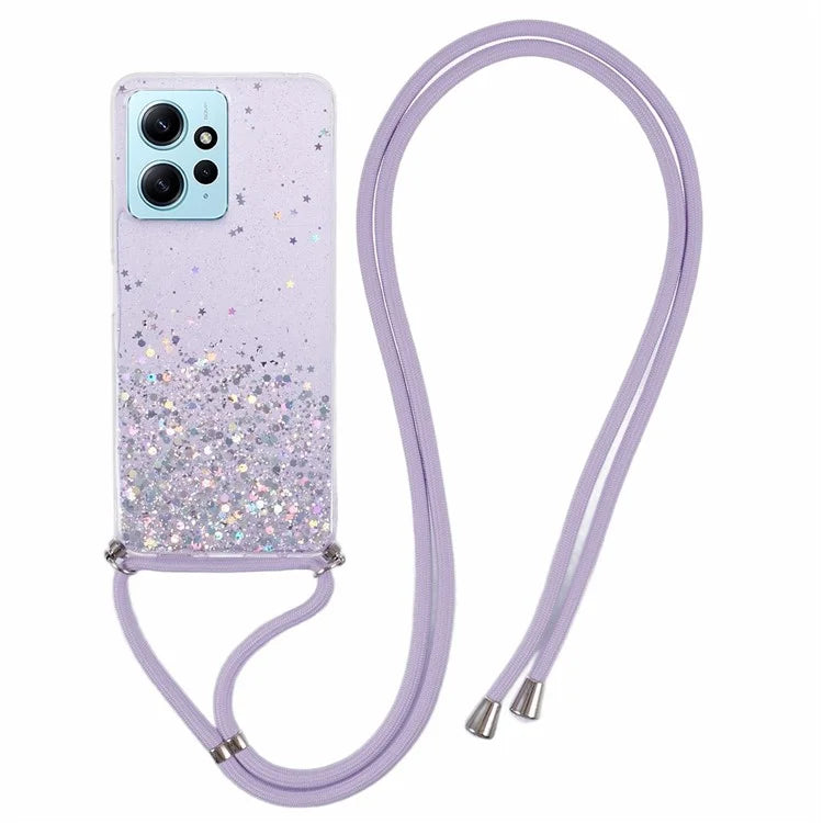 AW Series Protective TPU Case for Xiaomi Redmi Note 12 4G Case Sparkle Epoxy Slim Phone Cover with Lanyard