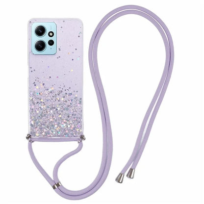 AW Series Protective TPU Case for Xiaomi Redmi Note 12 4G Case Sparkle Epoxy Slim Phone Cover with Lanyard