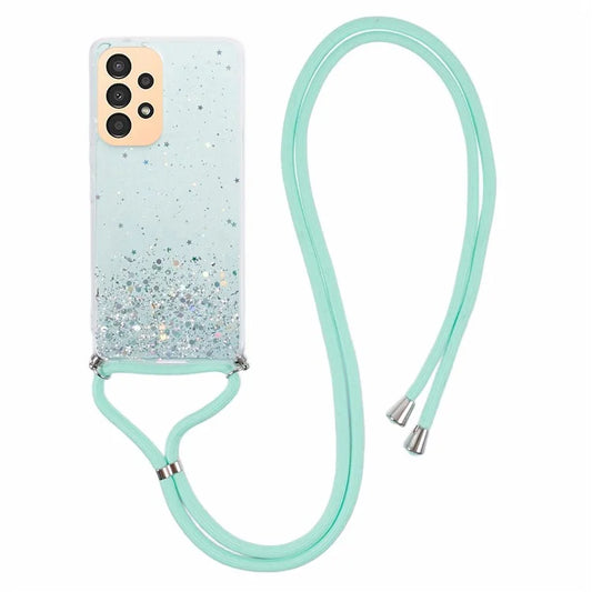 AW Series Sparkle Epoxy TPU Case for Samsung Galaxy A13 4G Case Shockproof Phone Shell with Lanyard